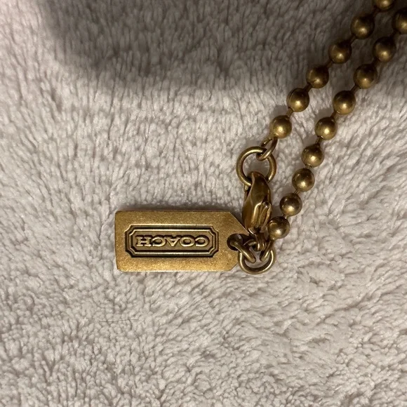 Coach Logo Pendant In Gold Tone with Amber Glass Center on Gold Tone Chain - Picture 5 of 16